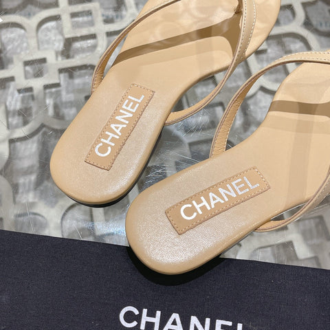 Double CC Flip  Flop Thongs Beige Cream Sheepskin