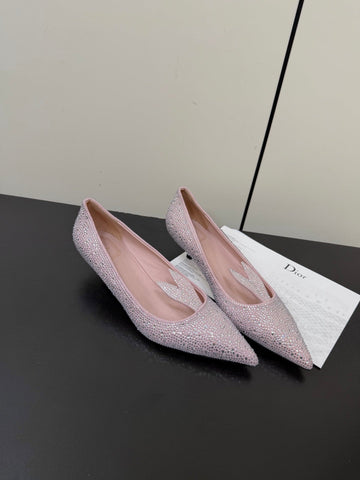 DIOR 26S POINTED-TOE HIGH HEELS 35MM IN PINK SUEDE CRYSTAL