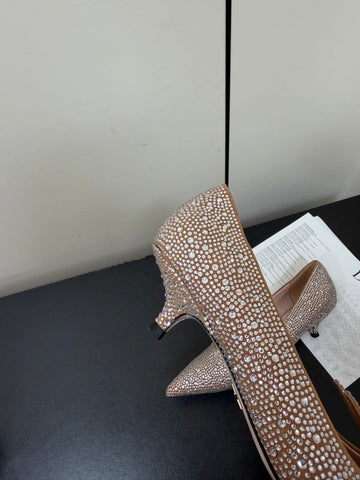 DIOR 26S POINTED-TOE HIGH HEELS 35MM IN NUDE SUEDE CRYSTAL