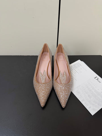 DIOR 26S POINTED-TOE HIGH HEELS 35MM IN NUDE SUEDE CRYSTAL