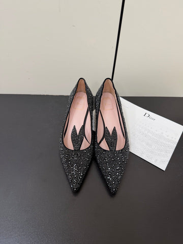 DIOR 26S POINTED-TOE HIGH HEELS 35MM IN BLACK SUEDE CRYSTAL