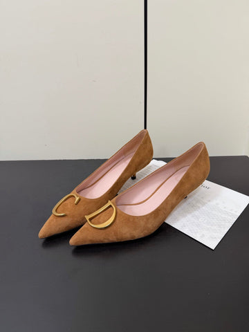 DIOR 26S POINTED-TOE HIGH HEELS 35MM IN TAN BROWN SUEDE GOLD HARDWARE