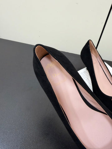 DIOR 26S POINTED-TOE HIGH HEELS 35MM IN BLACK SUEDE GOLD HARDWARE