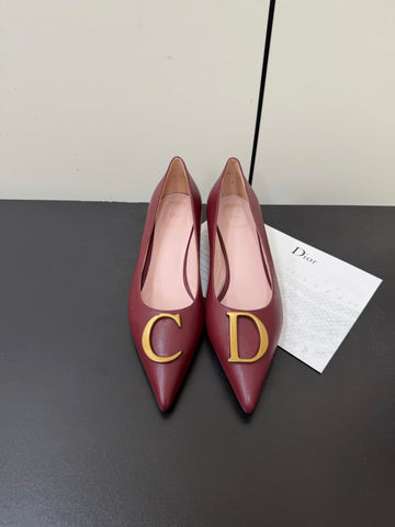 DIOR 26S POINTED-TOE HIGH HEELS 35MM IN DARK RED CALFSKIN GOLD HARDWARE