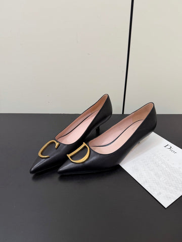 DIOR 26S POINTED-TOE HIGH HEELS 35MM IN BLACK CALFSKIN GOLD HARDWARE