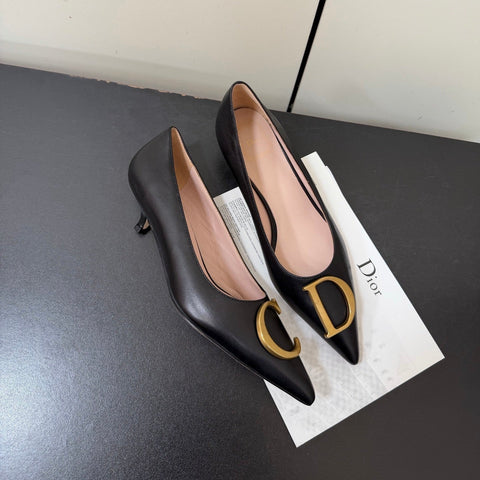 DIOR 26S POINTED-TOE HIGH HEELS 35MM IN BLACK CALFSKIN GOLD HARDWARE