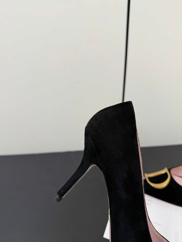 DIOR 26S POINTED-TOE HIGH HEELS 70MM IN BLACK SUEDE GOLD HARDWARE
