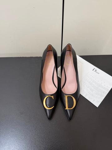 DIOR 26S POINTED-TOE HIGH HEELS 70MM IN BLACK CALFSKIN GOLD HARDWARE