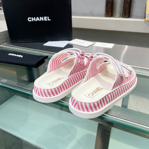 Stripes Casual  Flat Sandals Light Pink White