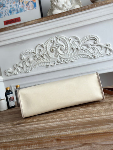 ZIP CABINE 31 BAG IN WHITE CREAM CANVAS AND BRONZE BROWN CALFSKIN