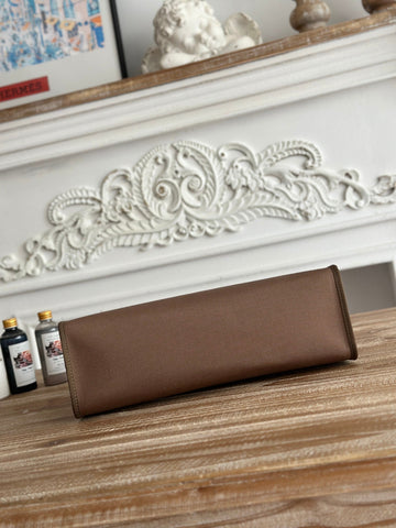 ZIP CABINE 31 BAG IN CHOCOLATE BROWN CANVAS AND BLACK CALFSKIN
