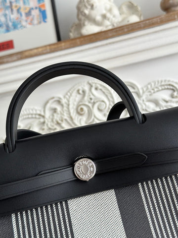 ZIP CABINE 31 BAG IN BLACK MIX WHITE CANVAS AND CALFSKIN