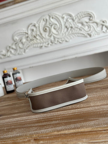 MINI NEO 17 EVELYNE BAG IN WENGE BROWN CANVAS AND WHITE CALFSKIN
