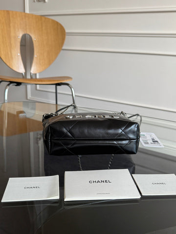 CC MINI HOBO HANDBAG 20 IN BLACK CALFSKIN SILVER-TONE HARDWARE