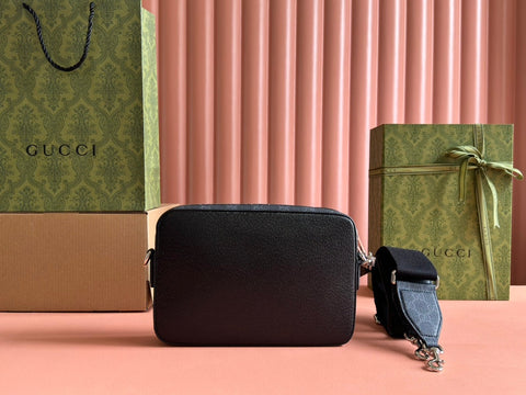 SMALL CROSSBODY BAG 24 WITH TAG IN BLACK CALFSKIN AND CANVAS TRIM