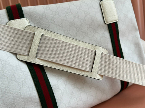 MEDIUM DUFFLE BAG WITH WEB 47 IN WHITE SOFT GG CALFSKIN