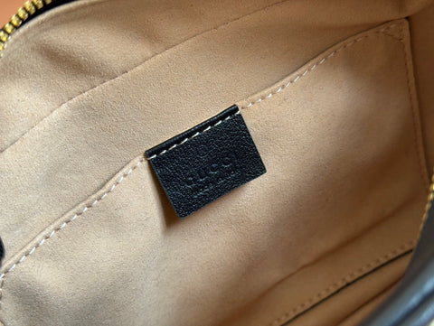 MARMONT MEDIUM SHOULDER BAG 24 IN BEIGE AND BROWN GG CANVAS BLACK CALFSKIN