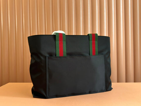 WEB STRIPE-STRAP TOTE BAG 45 IN BLACK CANVAS