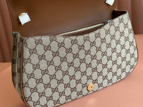 BLONDIE LARGE TOP HANDLE BAG 32 IN BEIGE AND DARK BROWN CANVAS BROWN CALFSKIN