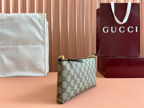 RUBBER EFFECT SMALL WALLET ON CHAIN 22.5 IN BEIGE AND DARK BROWN GG CALFSKIN