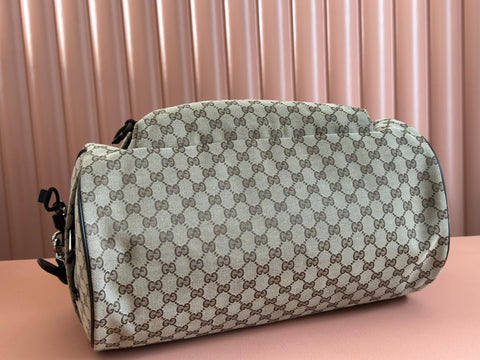 GG SMALL DUFFLE BAG 42 IN BEIGE AND DARK BROWN GG CANVAS