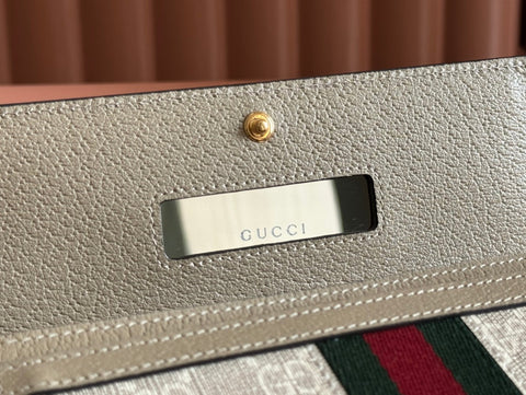 OPHIDIA WALLET ON GOLD CHAIN 19 IN LIGHT BEIGE GG CANVAS AND LIGHT BROWN CALFSKIN