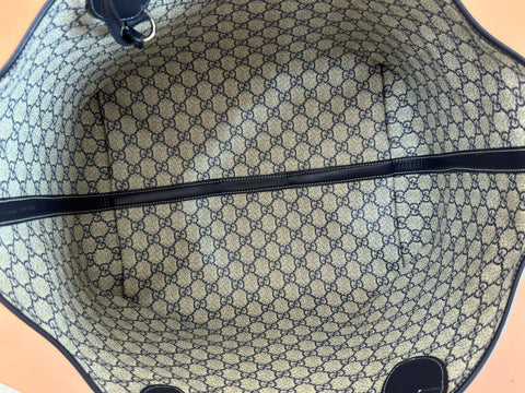 LARGE TOTISSIMA REVERSIBLE TOTE 30.5 IN DARK BLUE DENIM ONE SIDE BEIGE AND BLUE CALFSKIN ON THE OTHER