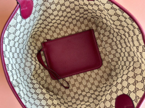 MEDIUM TOTISSIMA REVERSIBLE TOTE BAG 30 IN ROSSO ANCORA RED CALFSKIN BEIGE AND BROWN GG CANVAS ON SIDE