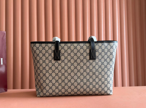 MEDIUM TOTE BAG 38 IN BEIGE AND BROWN GG COATED FABRIC BLACK CALFSKIN