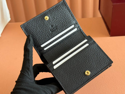 MARMONT BI-COLOUR CARD CASE WALLET 11 IN BLUE BEIGE EBONY GG CANVAS BLACK CALFSKIN