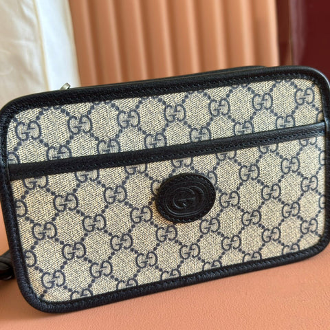 GUCCI MINI BAG 22 BLACK WITH INTERLOCKING G IN CANVAS