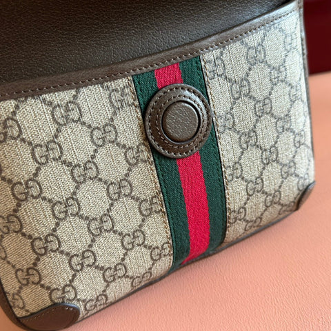 OPHIDIA BELT BAG 24 IN BEIGE AND DARK BROWN CANVAS