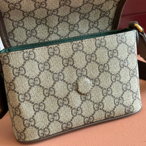GUCCI 25S OPHIDIA BAG 18 IN BEIGE CANVAS AND BROWN CALFSKIN GOLD HARDWARE