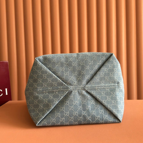 GUCCI 25S TOTISSIMA LARGE TOTE BAG 30 IN BLUE AND WHITE CANVAS