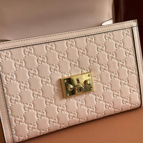 GUCCI 26S PADLOCK BAG 26 IN LIGHT PINK EMBOSSED CALFSKIN