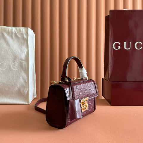 GUCCI 26S PADLOCK BAG 20 IN DARK RED EMBOSSED CALFSKIN