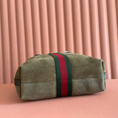 GUCCI 25S OPHIDIA MEDIUM TOTE 36 CM IN EARTH BROWN SUEDE