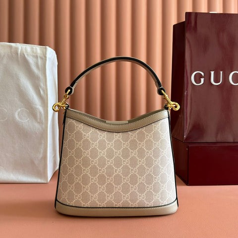 GUCCI 26S SHOULDER BAG 25 IN BEIGE COATED CANVAS