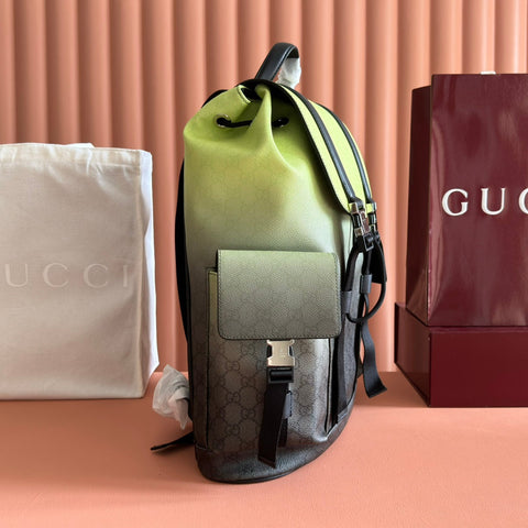 GUCCI 25S BACKPACK 46 CM IN NEON GREEN TO DARK GRAY OMBRÉ CALFSKIN