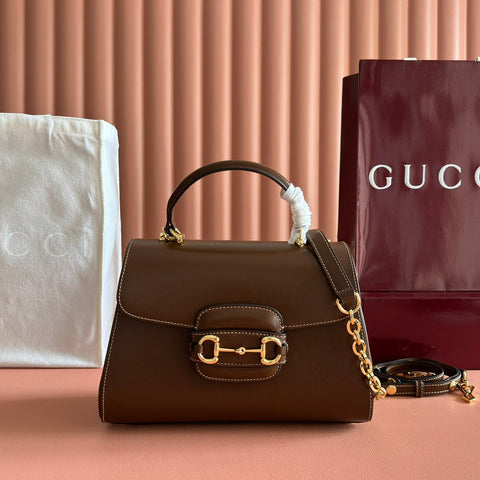 GUCCI 25S HORSEBIT 1955 MEDIUM SHOULDER BAG 29 CM IN BROWN CALFSKIN WITH GOLD HARDWARE