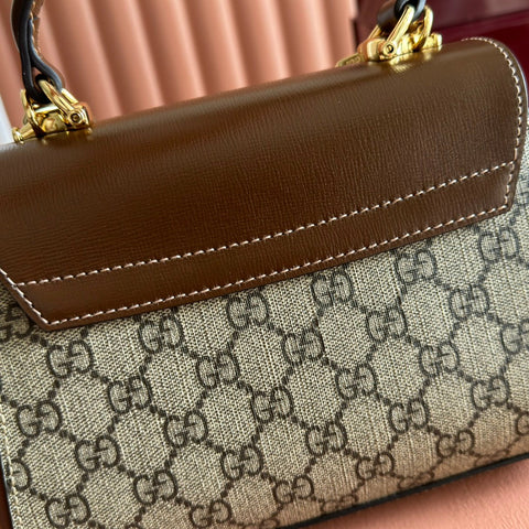 GUCCI 25S HORSEBIT 1955 MEDIUM SHOULDER BAG 22 CM IN DARK BEIGE CANVAS AND BROWN CALFSKIN WITH GOLD HARDWARE