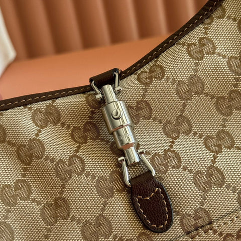 GUCCI 25S JACKIE MONOGRAM 27 CM IN LIGHT BROWN CANVAS AND CALFSKIN