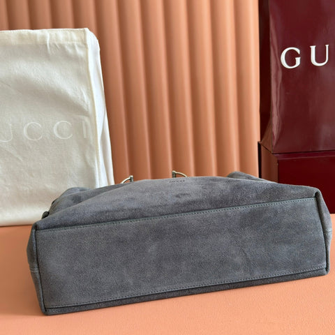 GUCCI 26S TOP HANDLE BAG 35 IN DARK GREY SUEDE