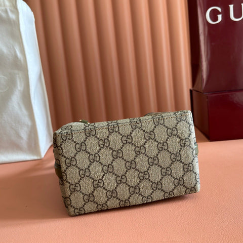 GUCCI 26S HAND BAG 19 IN DARK BEIGE AND MOSS GREEN CANVAS