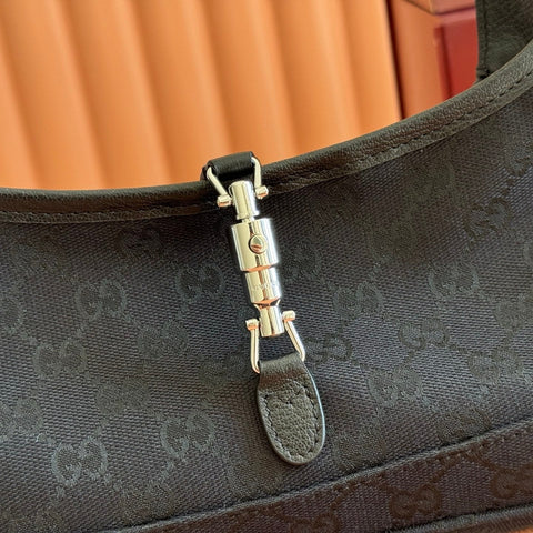 GUCCI 26S JACKIE SLIM SHOULDER BAG 27 IN BLACK CANVAS