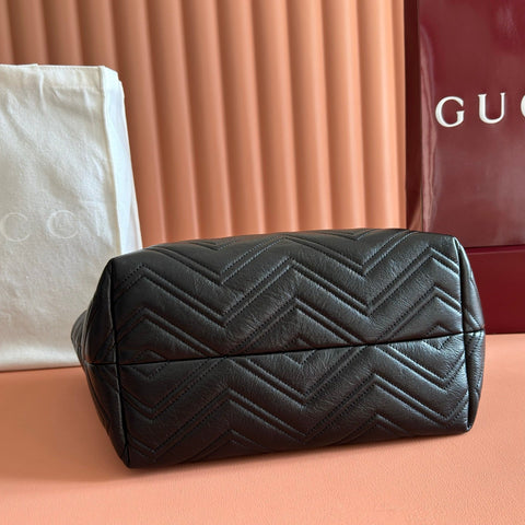 GUCCI 26S GG MARMONT TOTE BAG 30 IN BLACK CALFSKIN