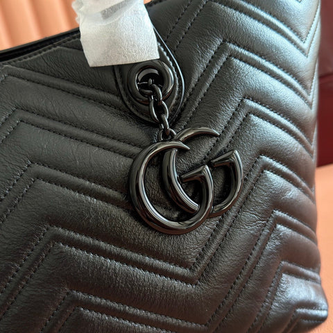 GUCCI 26S GG MARMONT TOTE BAG 30 IN BLACK CALFSKIN