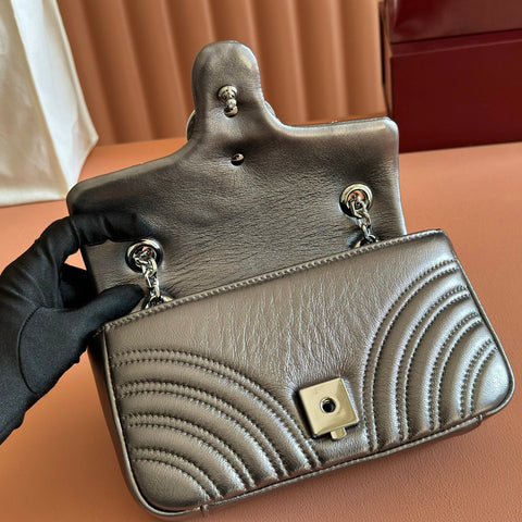 GUCCI 26S GG MARMONT BAG 22 IN WARM GRAY BROWN LAMBSKIN