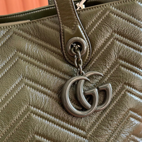 GUCCI 26S GG MARMONT TOTE BAG 30 IN MOSS GREEN CALFSKIN