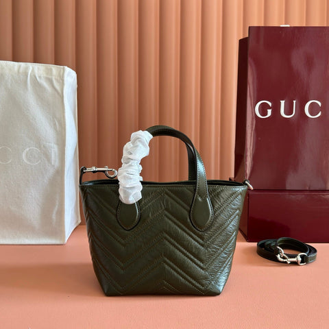 GUCCI 26S GG MARMONT TOTE BAG 17 IN MOSS GREEN CALFSKIN